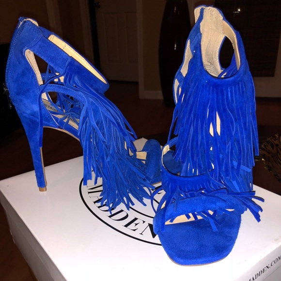 steve madden blue fringe heels